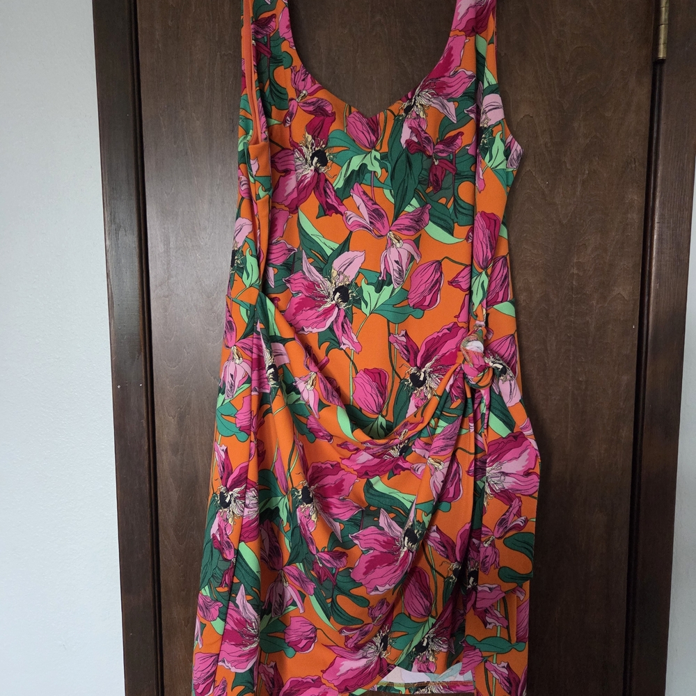 Express Floral Mini Dress - Orange, Pink, Green